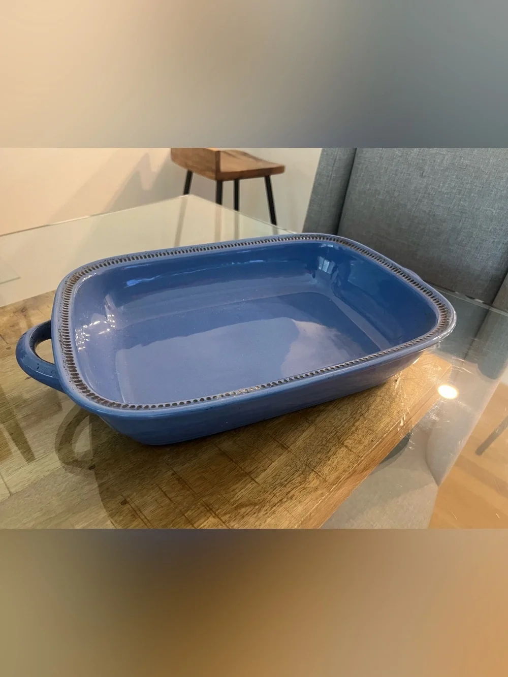 Dansk Blue Ceramic rectangle casserole dish with Beaded Edge